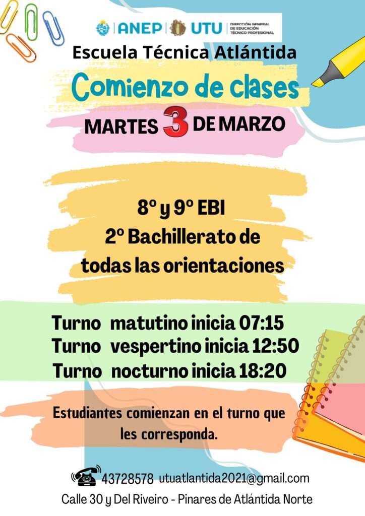 Comienzo de clases 8°, 9° y 2°